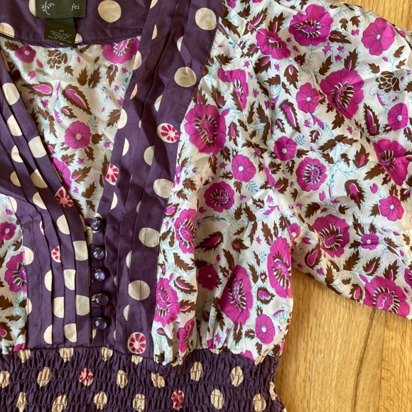 Anthropologie Floral Peplum Silk Top with Puffed Sleeves - Picture 2 of 5